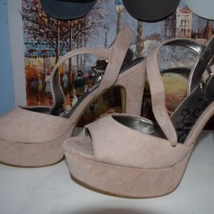 Suede tan extra high heels